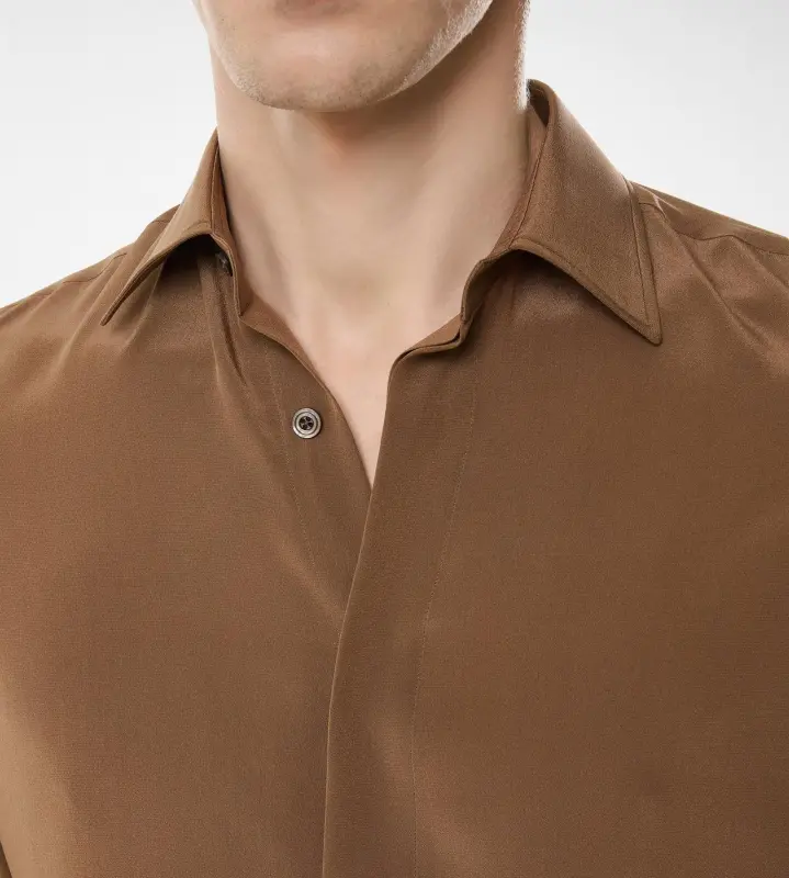 SILK FLUID FIT SHIRT LIGHT BROWN online
